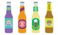 Beer bottles set with label isolated on white background. Colorful vector icon or sign. Symbol or design elements for restaurant, Royalty Free Stock Photo